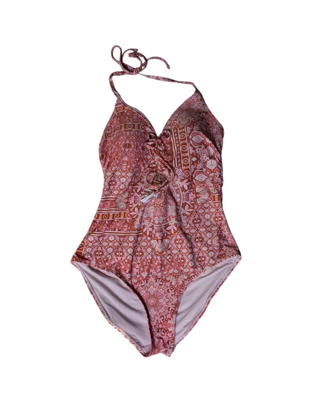 🎆 Onshore Boho Floral Lace‑Up One Piece Swimsuit Rust Pink Size 12